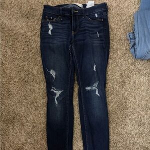 Hollister Dark Blue Distressed Skinny Jeans